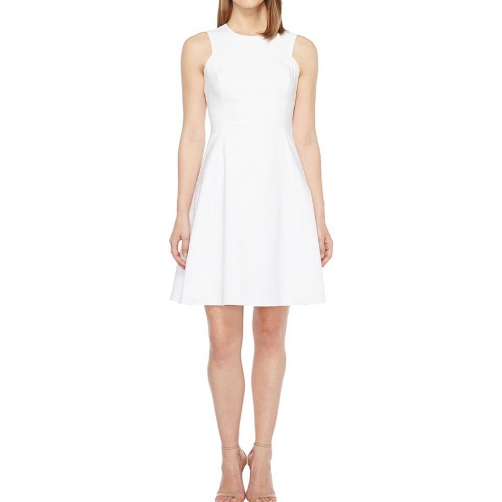 Calvin Klein Square Armhole Fit Flare White Dress